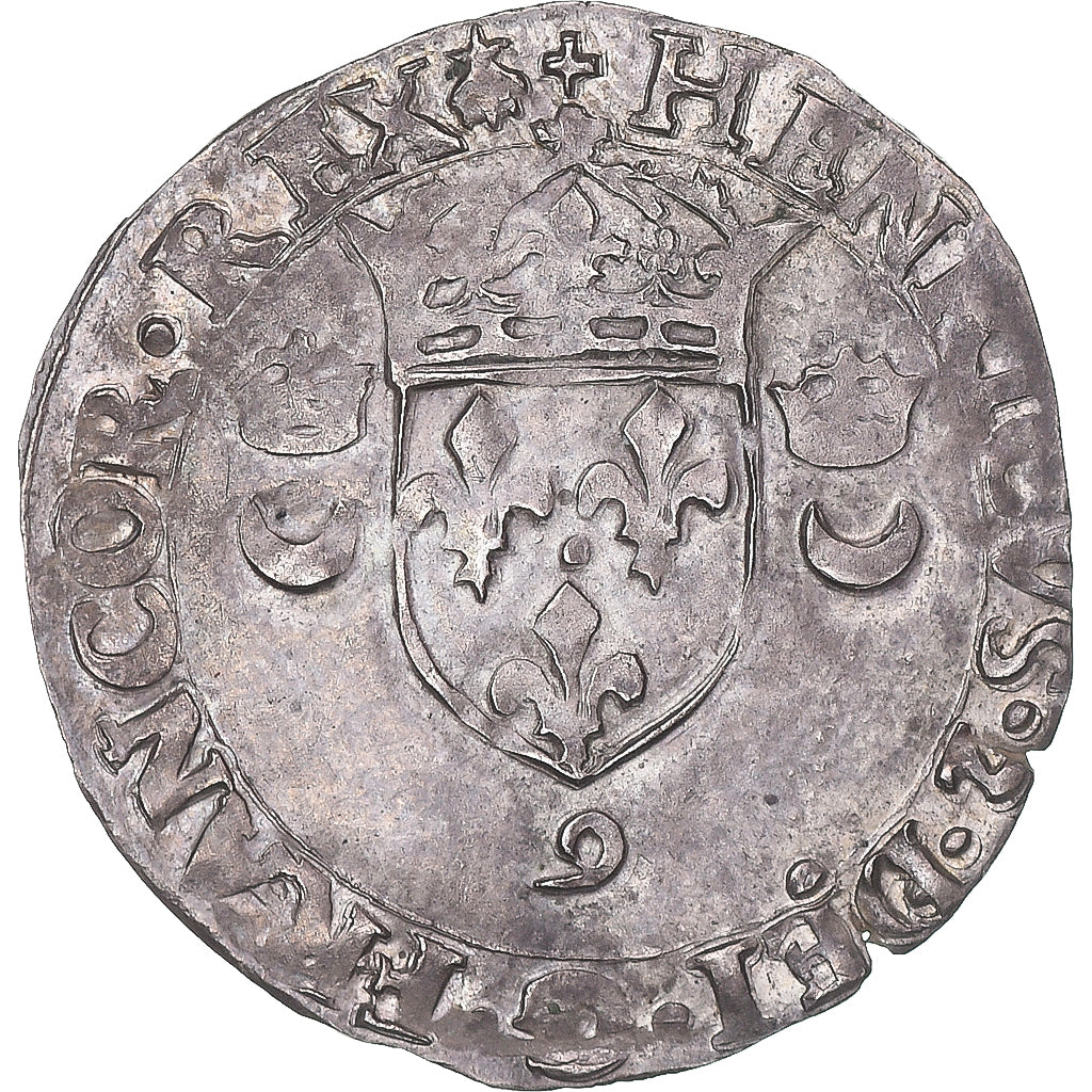 Moeda, França, Henri II, Douzain aux croissants, 1553, Rennes, EF(40-45)