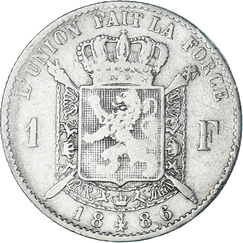 Coin, Belgium, Leopold II, Franc, 1886, Brussels, VF(20-25), Silver, KM:29.1