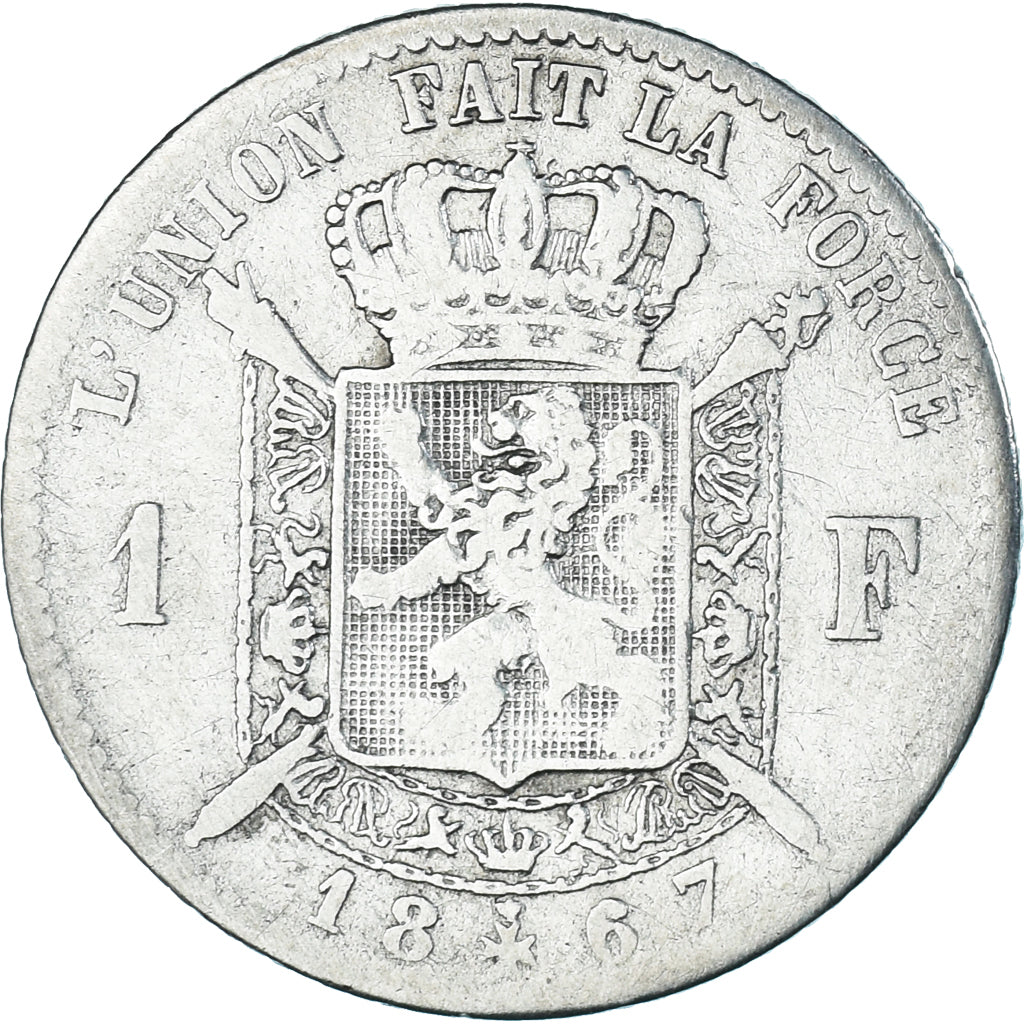Coin, Belgium, Leopold II, Franc, 1867, Brussels, VF(20-25), Silver, KM:28.1