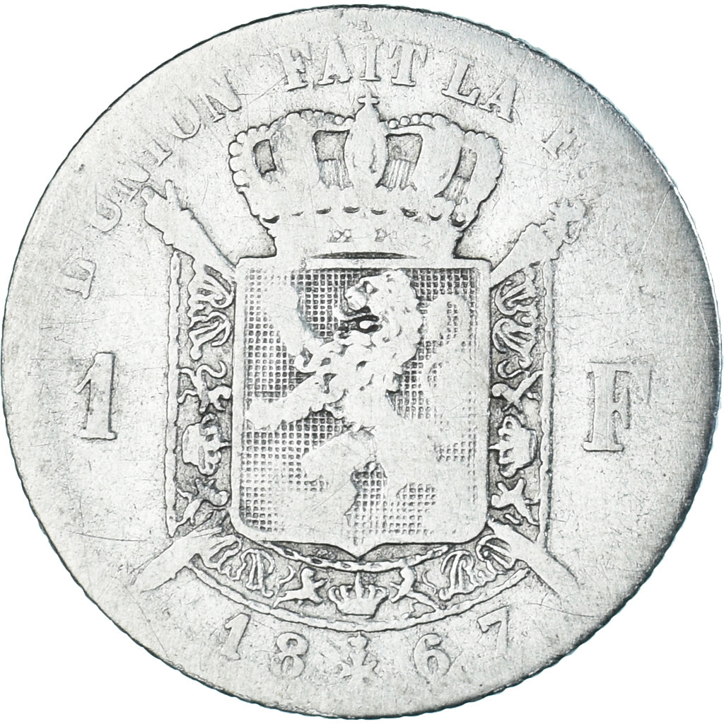 Coin, Belgium, Leopold II, Franc, 1867, Brussels, VF(20-25), Silver, KM:28.1