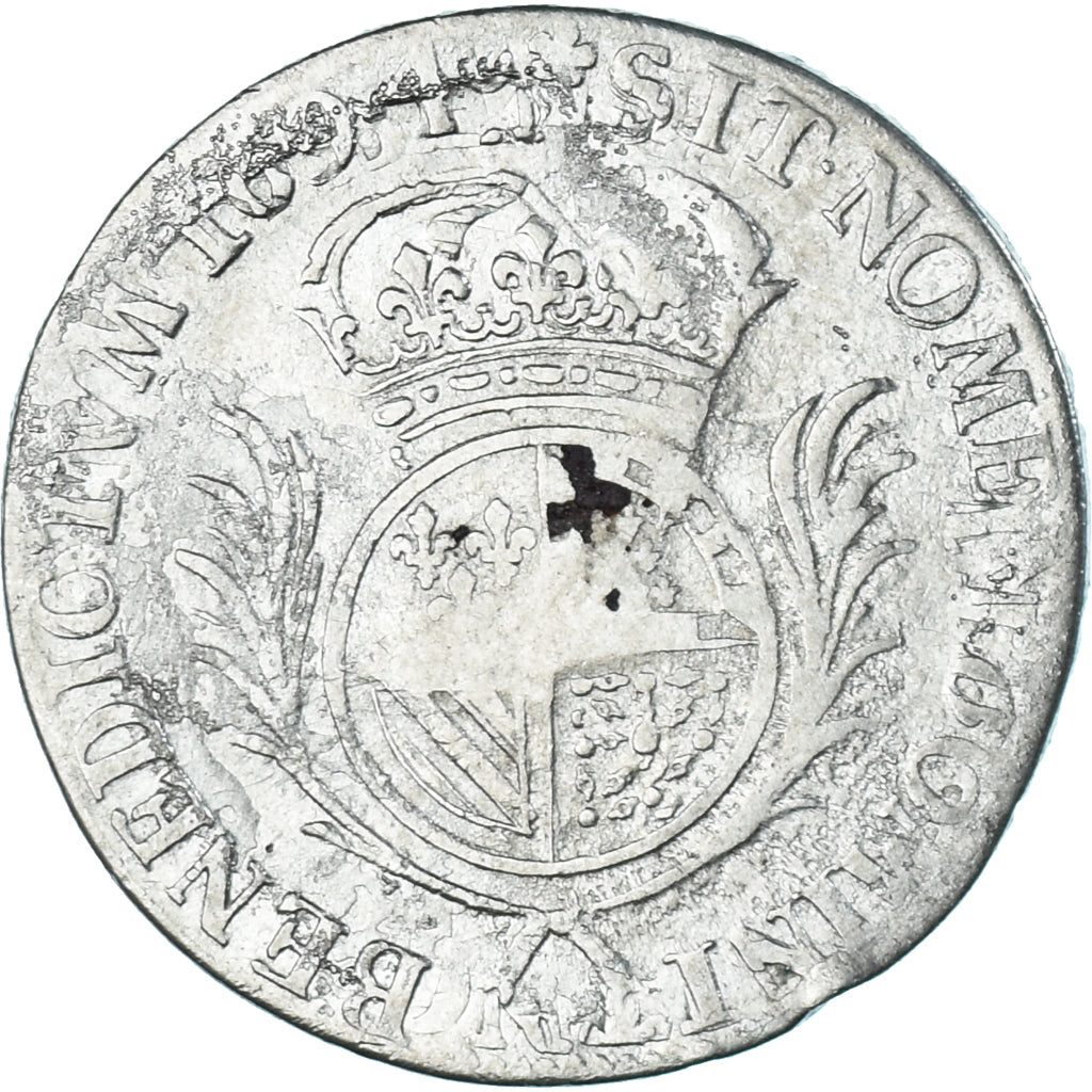 Moneta, Francja, Louis XIV, 1/2 Ecu de Flandre aux palmes, 1694, Lille