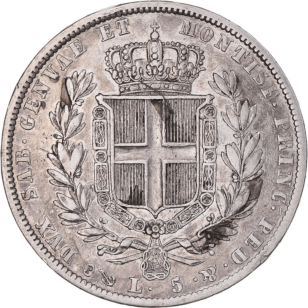 Munten, Italiaanse staten, SARDINIA, Carlo Alberto, 5 Lire, 1836, Genoa, FR+