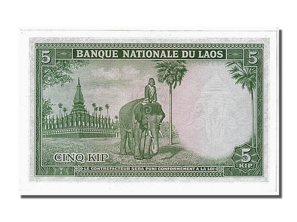 Banconote, Laos, 5 Kip, 1962, FDS