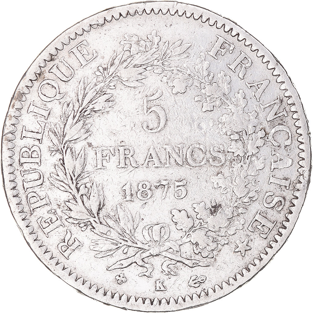 Moneta, Francia, Hercule, 5 Francs, 1875, Bordeaux, MB+, Argento, KM:820.2