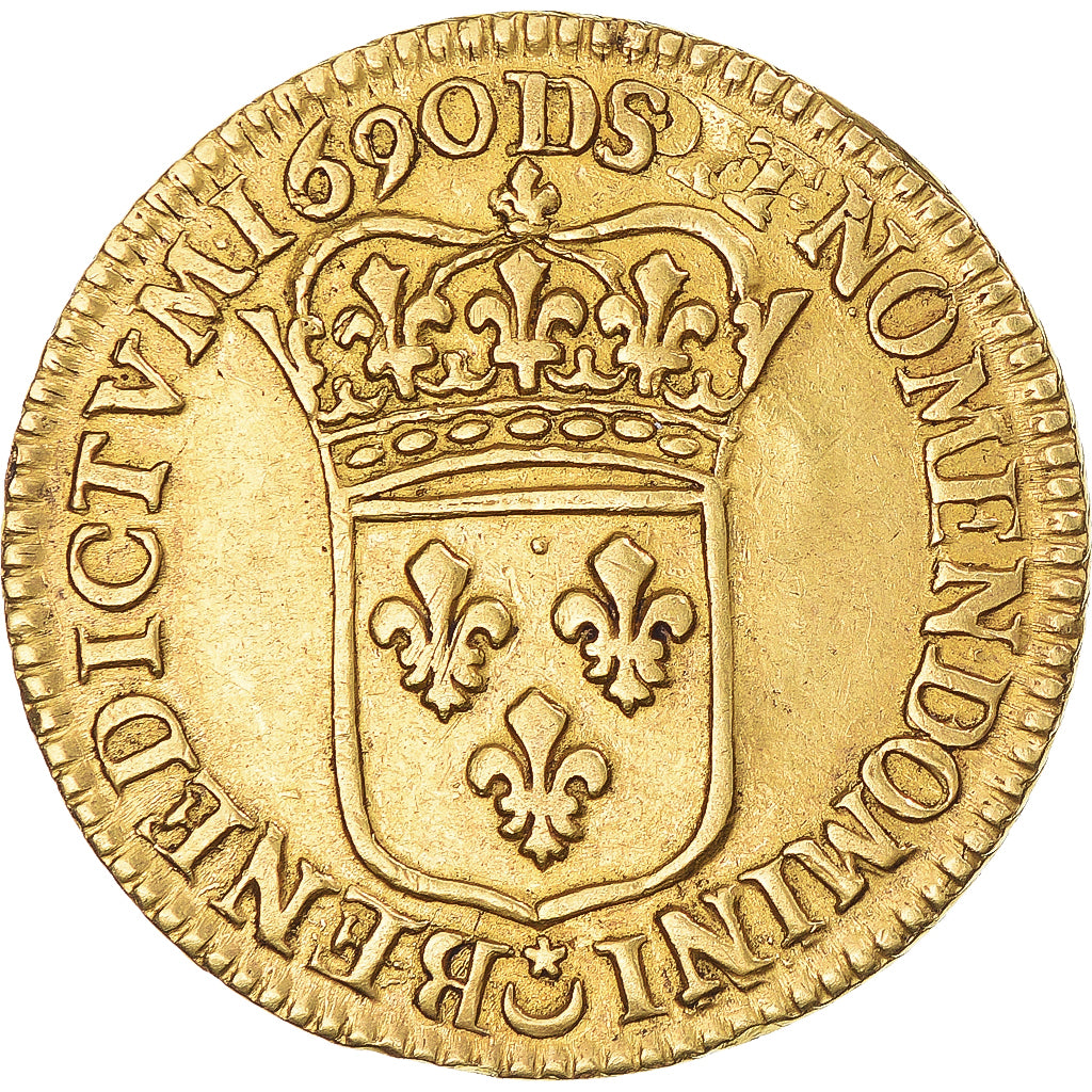Moneda, Francia, Louis XIV, Louis d'or à l'écu, Louis d'Or, 1690, Lyon