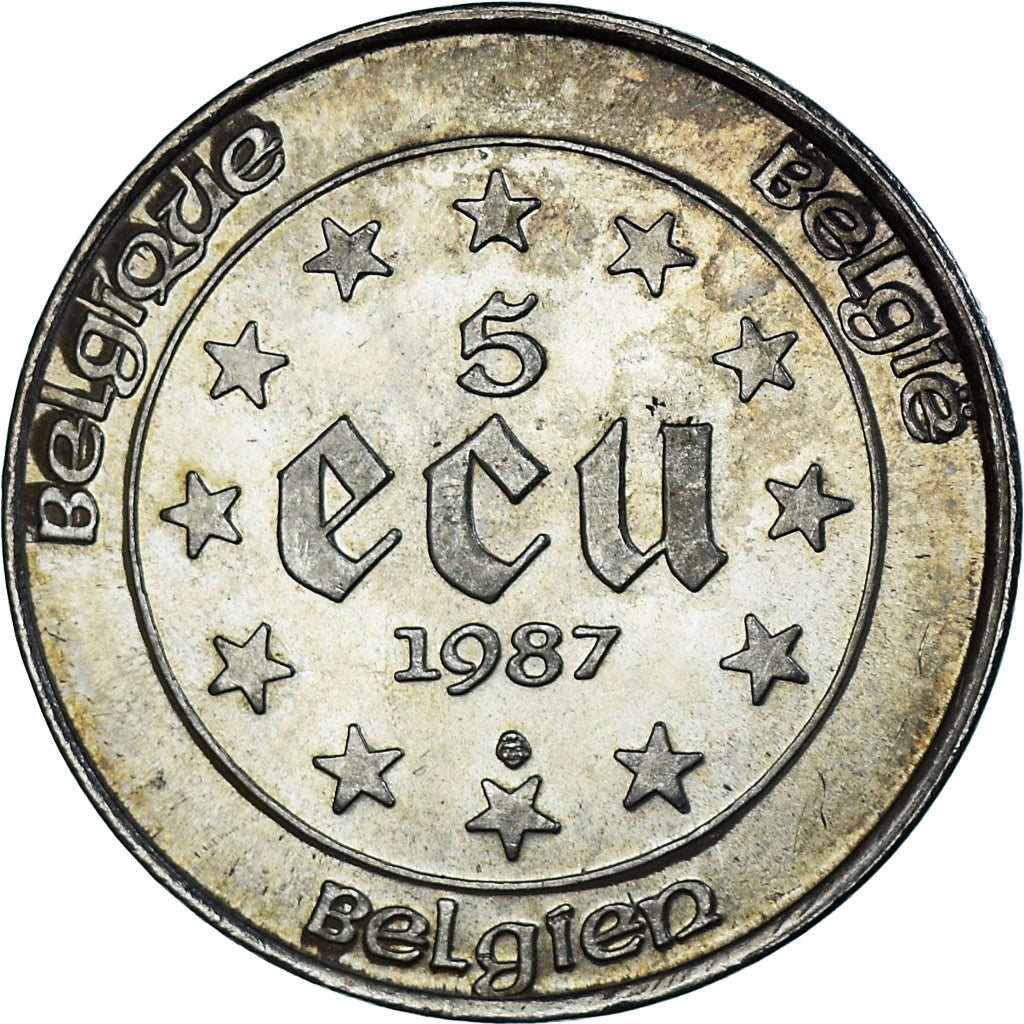 Munten, België, Charles Quint, 5 Ecu, 1987, Brussels, PR, Zilver, KM:166
