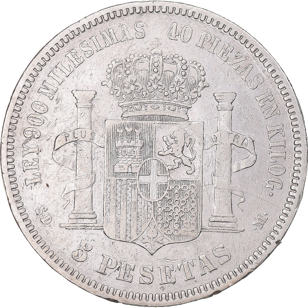 Münze, Spanien, Amadeao I, 5 Pesetas, 1871, SS, Silber, KM:666