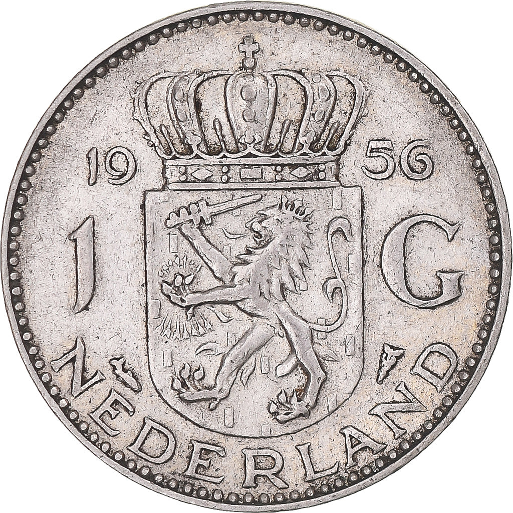 Coin, Netherlands, Juliana, Gulden, 1956, EF(40-45), Silver, KM:184