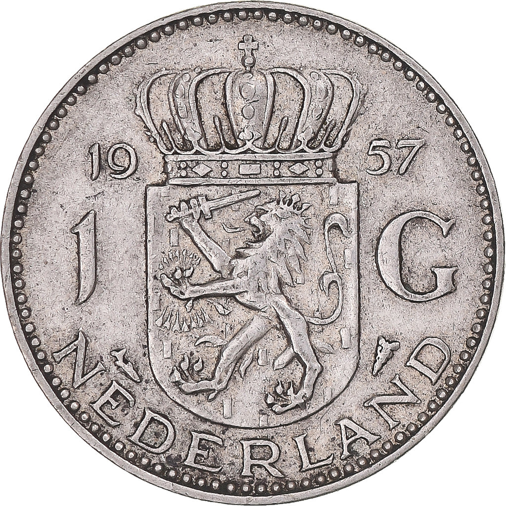 Coin, Netherlands, Juliana, Gulden, 1957, EF(40-45), Silver, KM:184