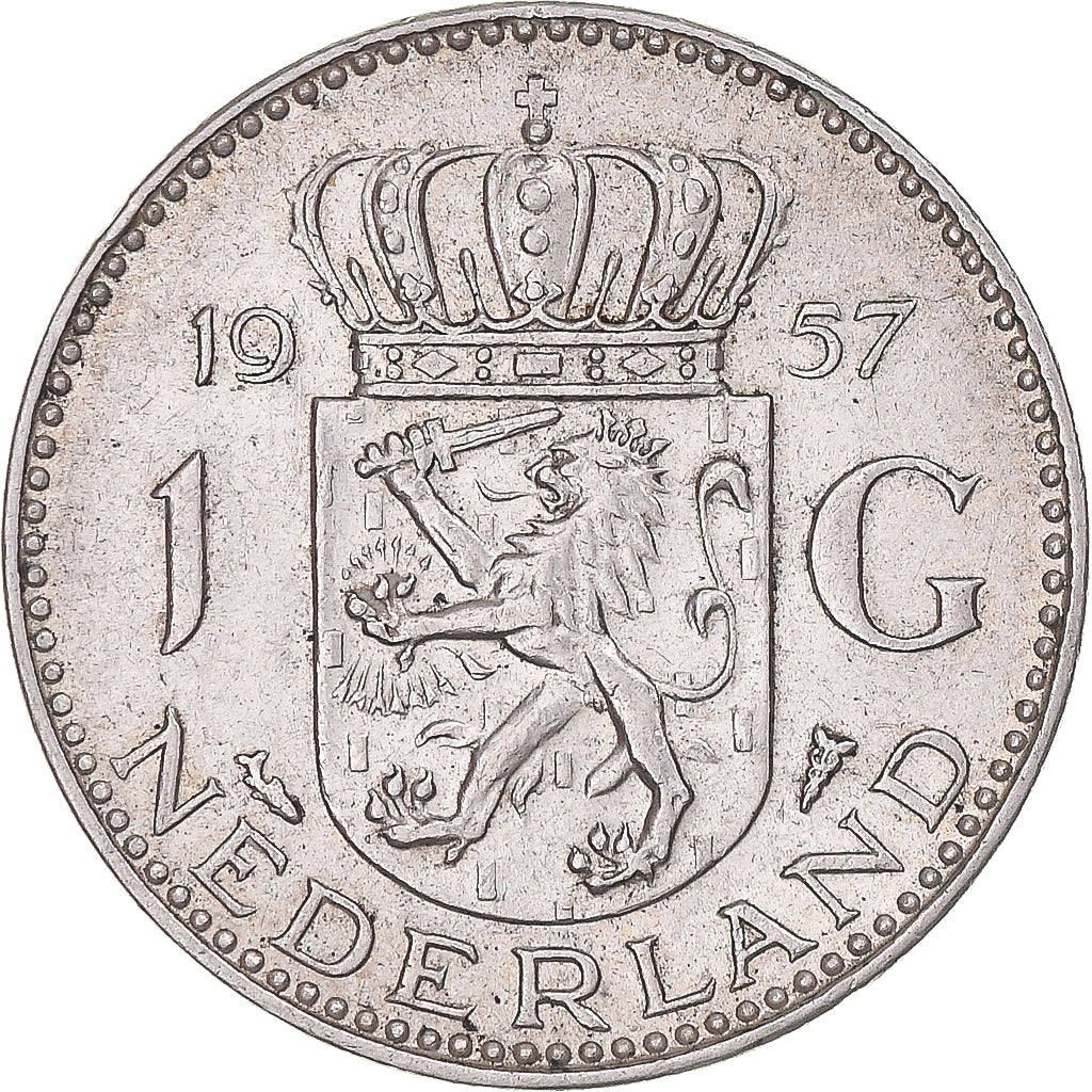 Munten, Nederland, Juliana, Gulden, 1957, ZF, Zilver, KM:184
