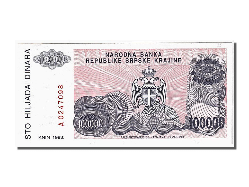 Banknote, Croatia, 100,000 Dinara, 1993, UNC(65-70)