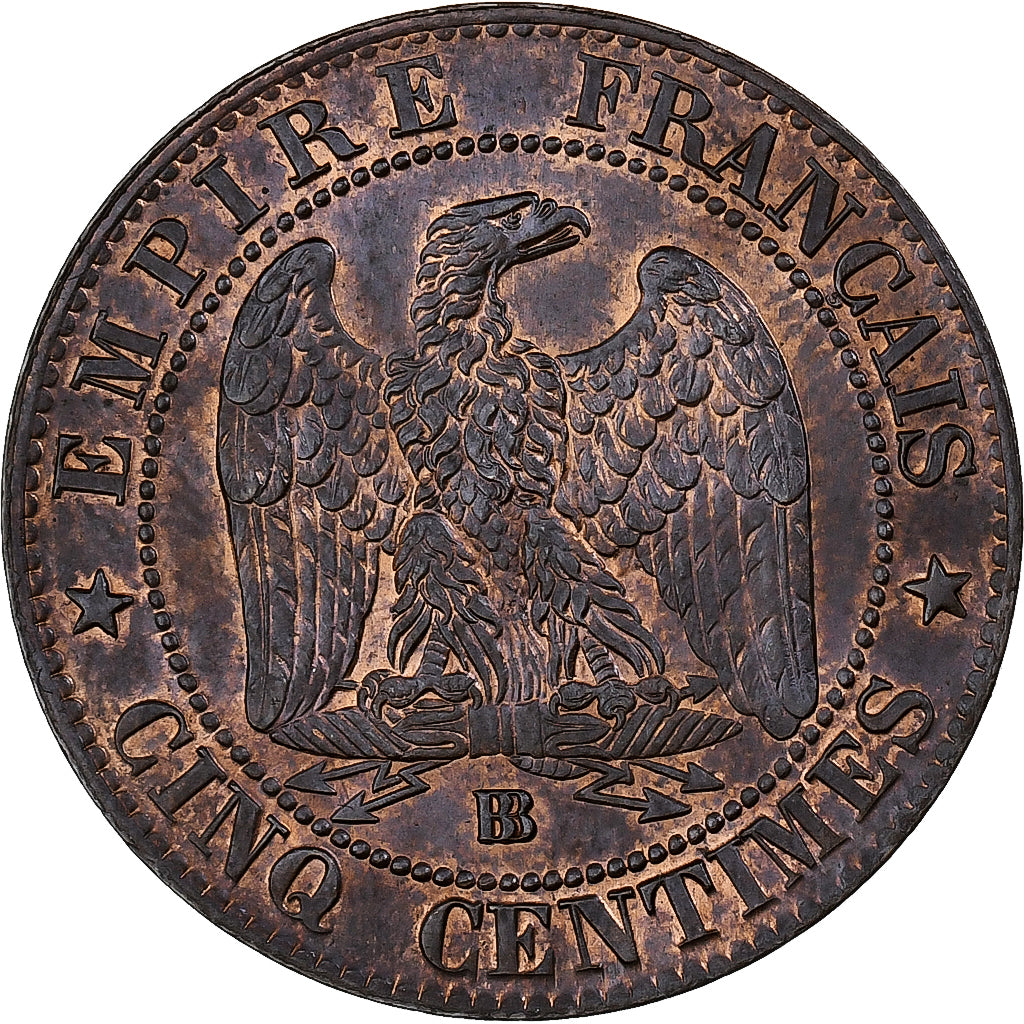 France, Napoleon III, 5 Centimes, 1863, Strasbourg, Bronze, MS(60-62)