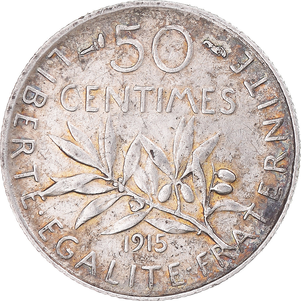 Coin, France, Semeuse, 50 Centimes, 1915, Paris, AU(50-53), Silver, KM:854