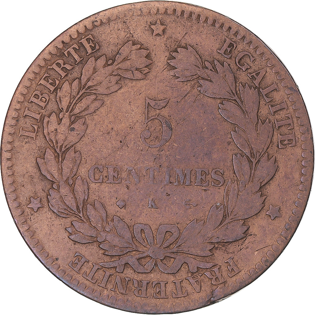 Münze, Frankreich, Cérès, 5 Centimes, 1872, Bordeaux, S, Bronze, KM:821.2