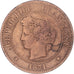 Moneda, Francia, Cérès, 5 Centimes, 1871, Paris, BC+, Bronce, KM:821.1