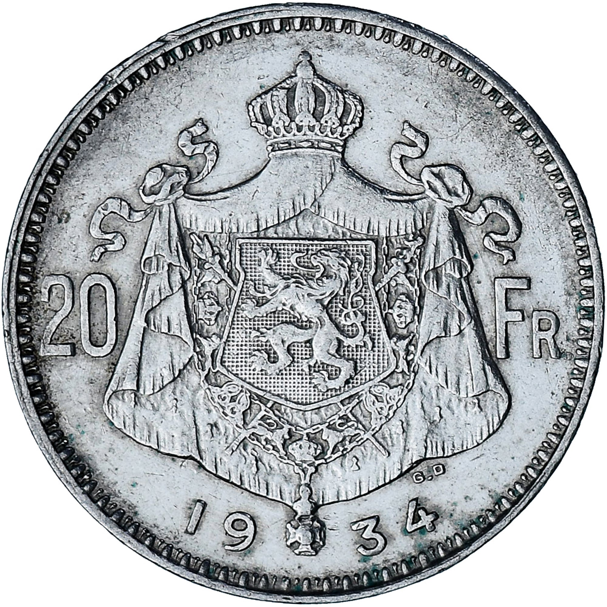 Monnaie, Belgique, Albert I, 20 Francs, 20 Frank, 1934, Tranche A, TTB, Argent