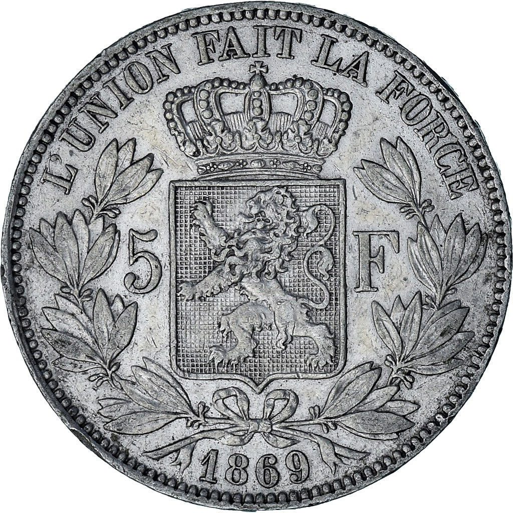 Coin, Belgium, Leopold II, 5 Francs, 5 Frank, 1869, EF(40-45), Silver, KM:24