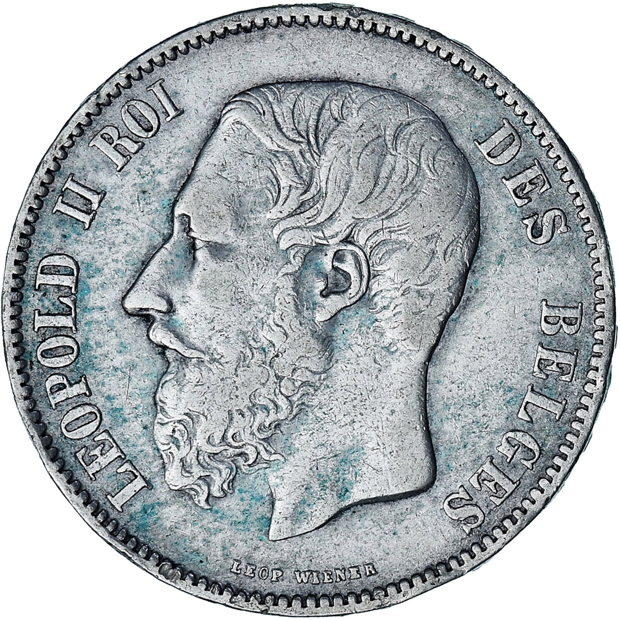 Moneda, Bélgica, Leopold II, 5 Francs, 5 Frank, 1869, BC+, Plata, KM:24