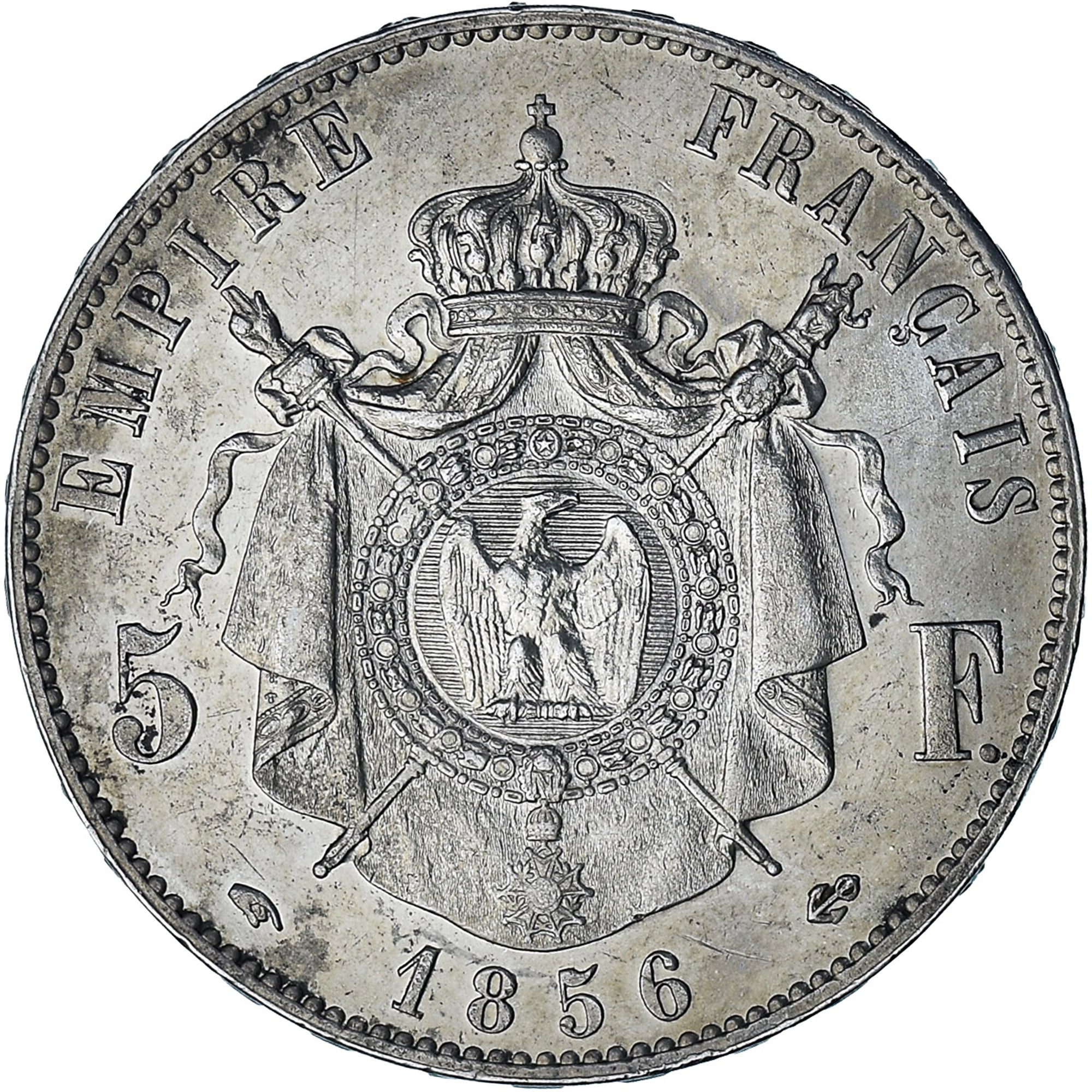 Munten, Frankrijk, Napoleon III, 5 Francs, 1856, Paris, ZF+, Zilver, KM:782.1