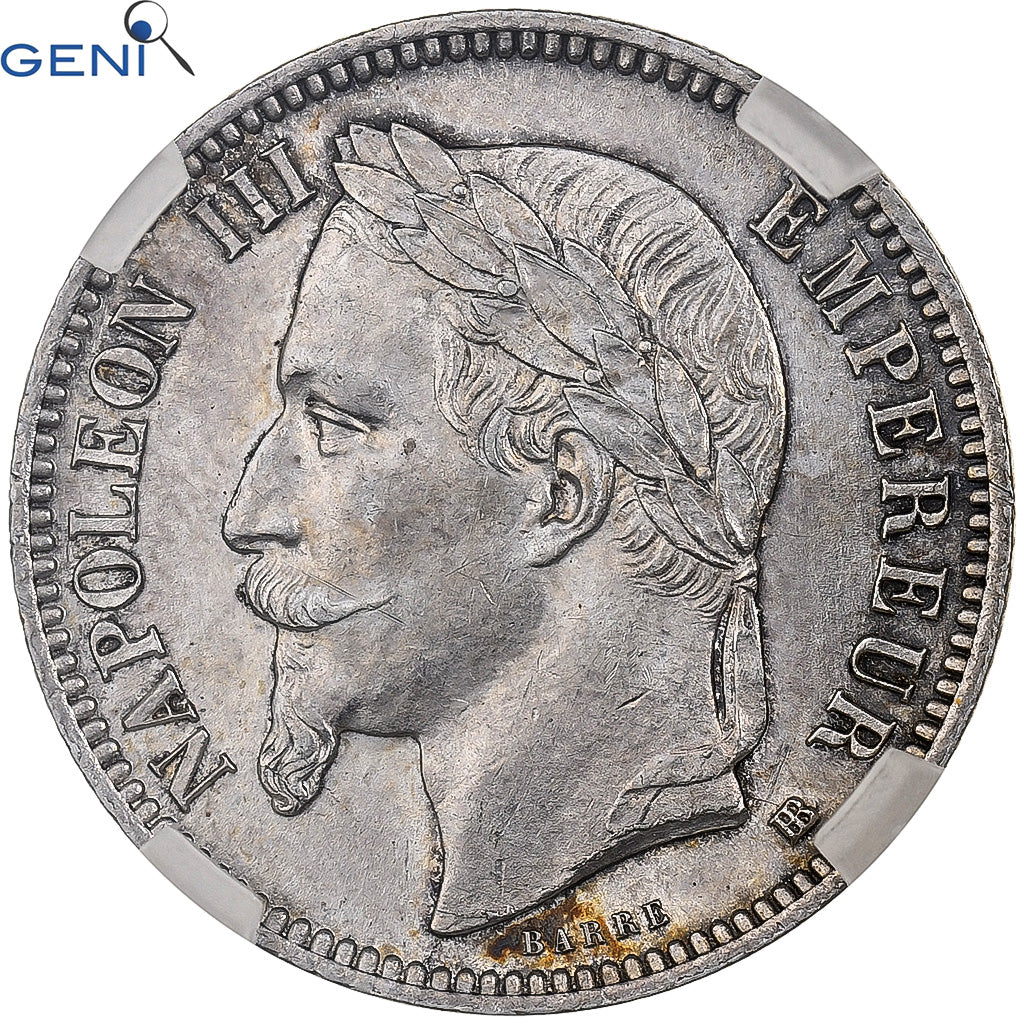 Coin, France, Napoleon III, Franc, 1868, Strasbourg, GENI, MS64, MS(64), Silver