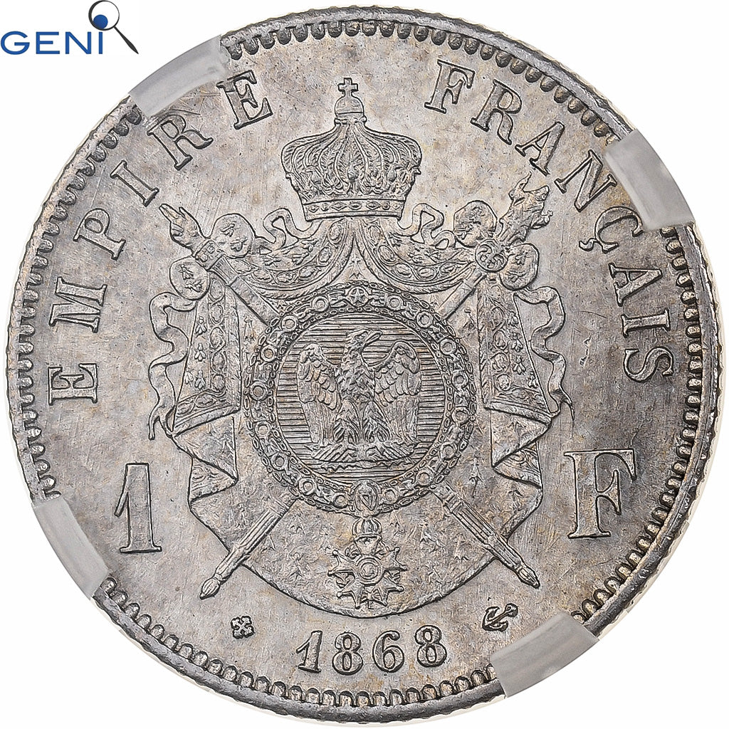 Coin, France, Napoleon III, Franc, 1868, Strasbourg, GENI, MS64, MS(64), Silver
