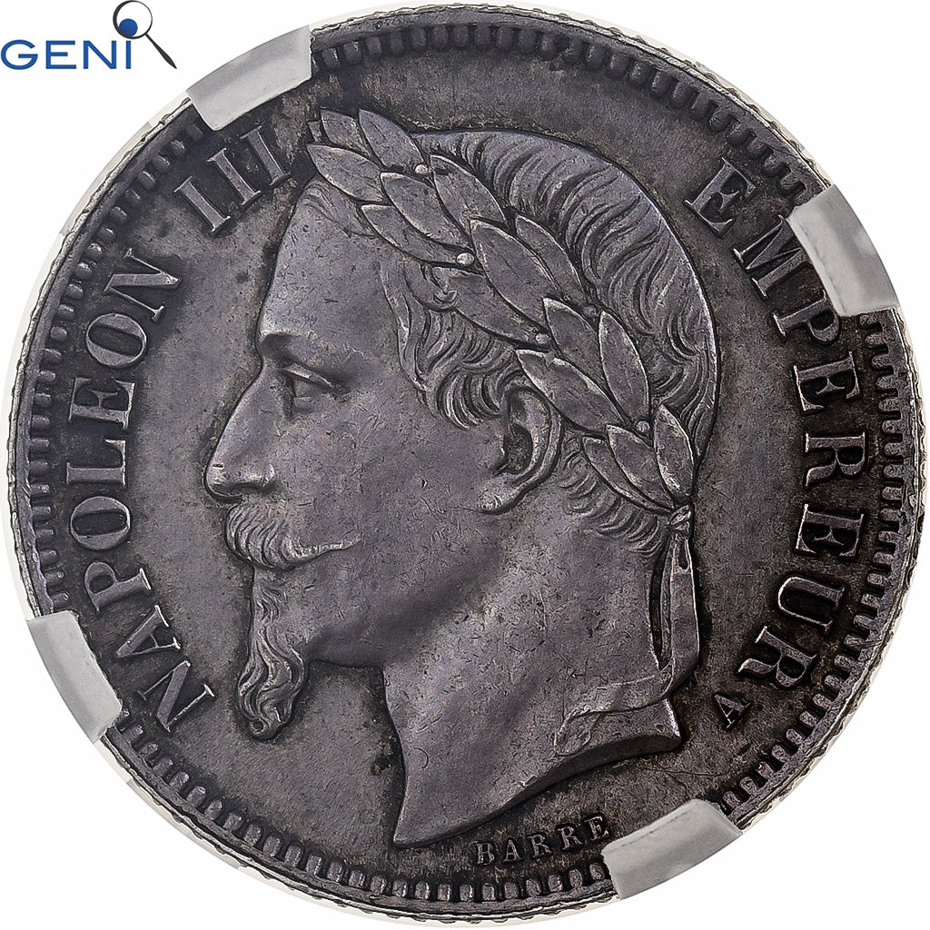 Frankrijk, Napoleon III, Franc, 1867, Paris, Zilver, GENI, MS62, Gadoury:463
