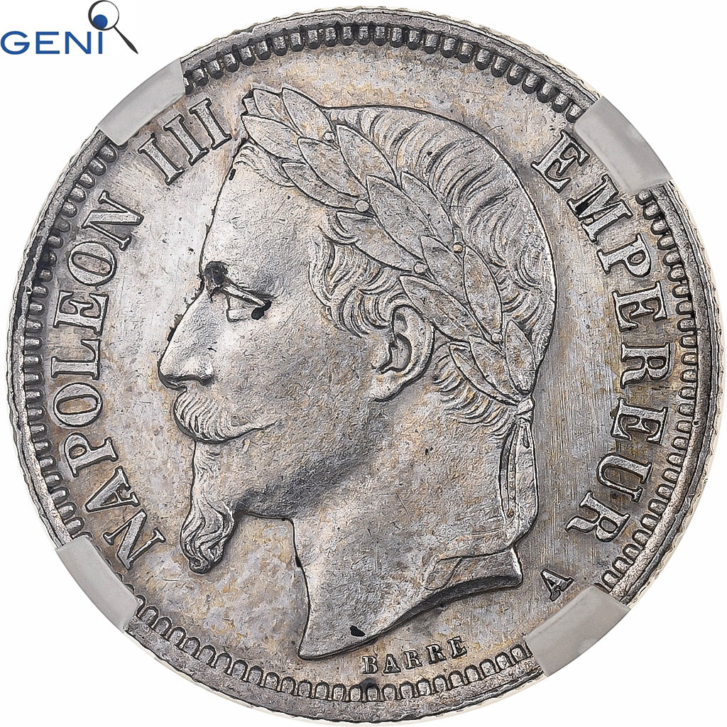 Francja, Napoleon III, 1 Franc, 1868, Paris, Srebro, GENI, MS63, Gadoury:463