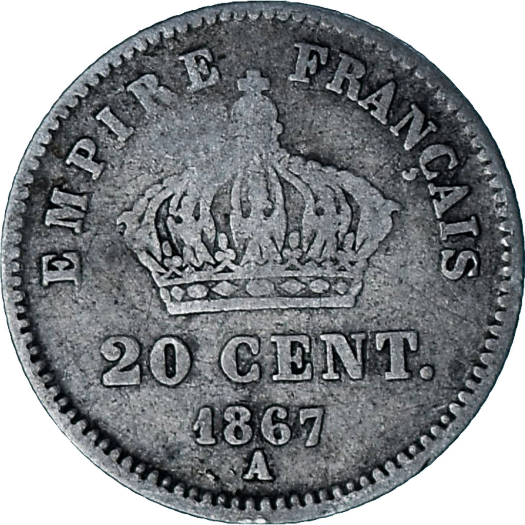 Moneta, Francja, Napoleon III, 20 Centimes, 1867, Paris, VF(30-35), Srebro