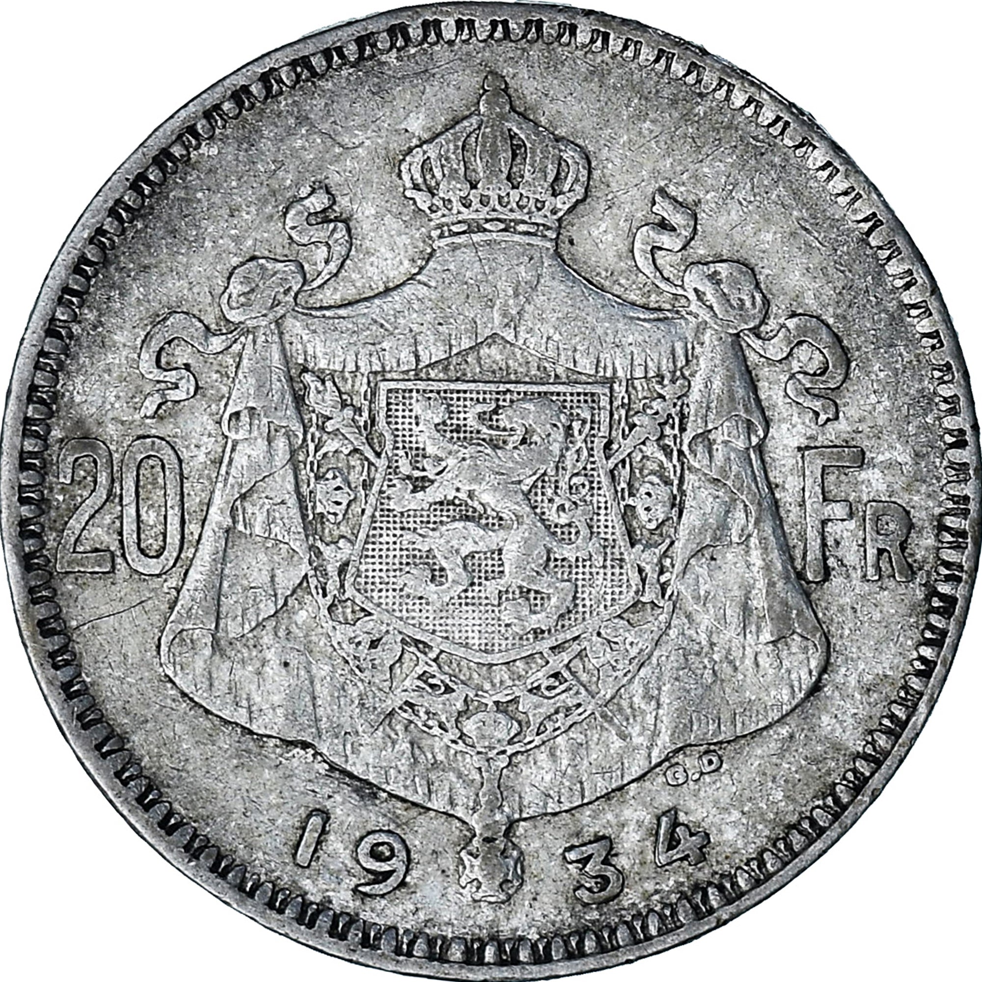 Monnaie, Belgique, Albert I, 20 Francs, 20 Frank, 1934, TTB, Argent, KM:104.1