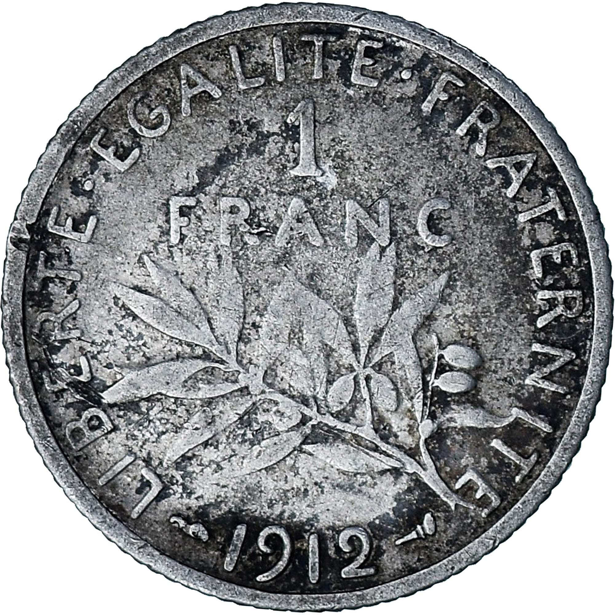 Coin, France, Semeuse, Franc, 1912, Paris, VF(20-25), Silver, KM:844.1