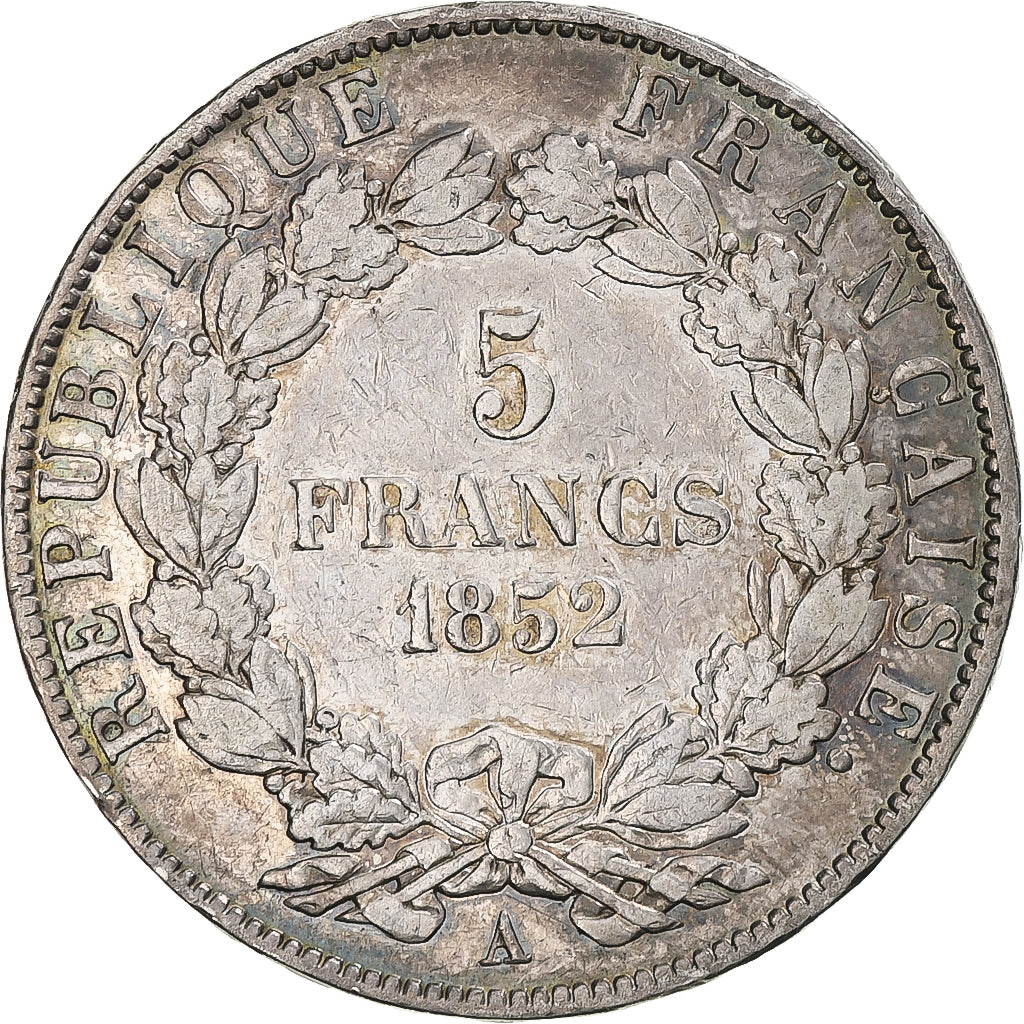 Moneda, Francia, Napoléon III, 5 Francs, 1852, Paris, MBC, Plata, KM:773.1