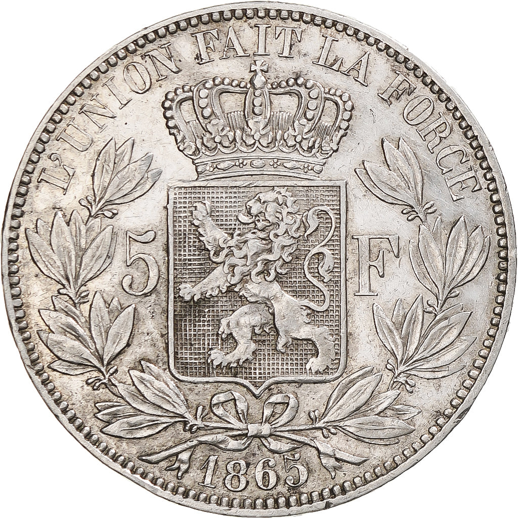 Coin, Belgium, Leopold I, 5 Francs, 5 Frank, 1865, Brussels, EF(40-45), Silver