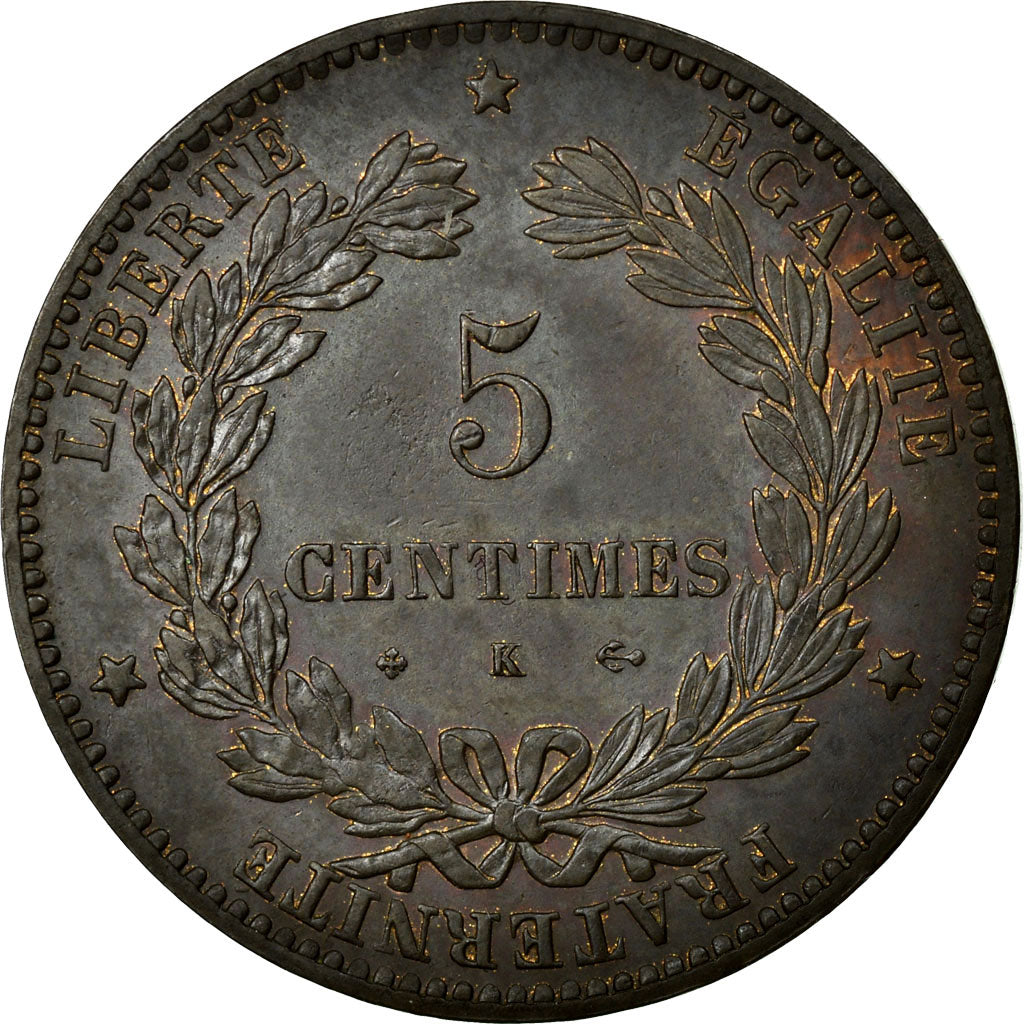 France, 5 Centimes, Cérès, 1872, Bordeaux, Bronze, MS(60-62), Gadoury:157a