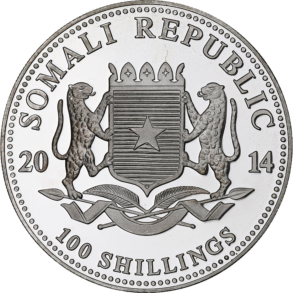 Somalia, 100 Shillings, Elephant, 2014, Proof, Silver, MS(65-70)