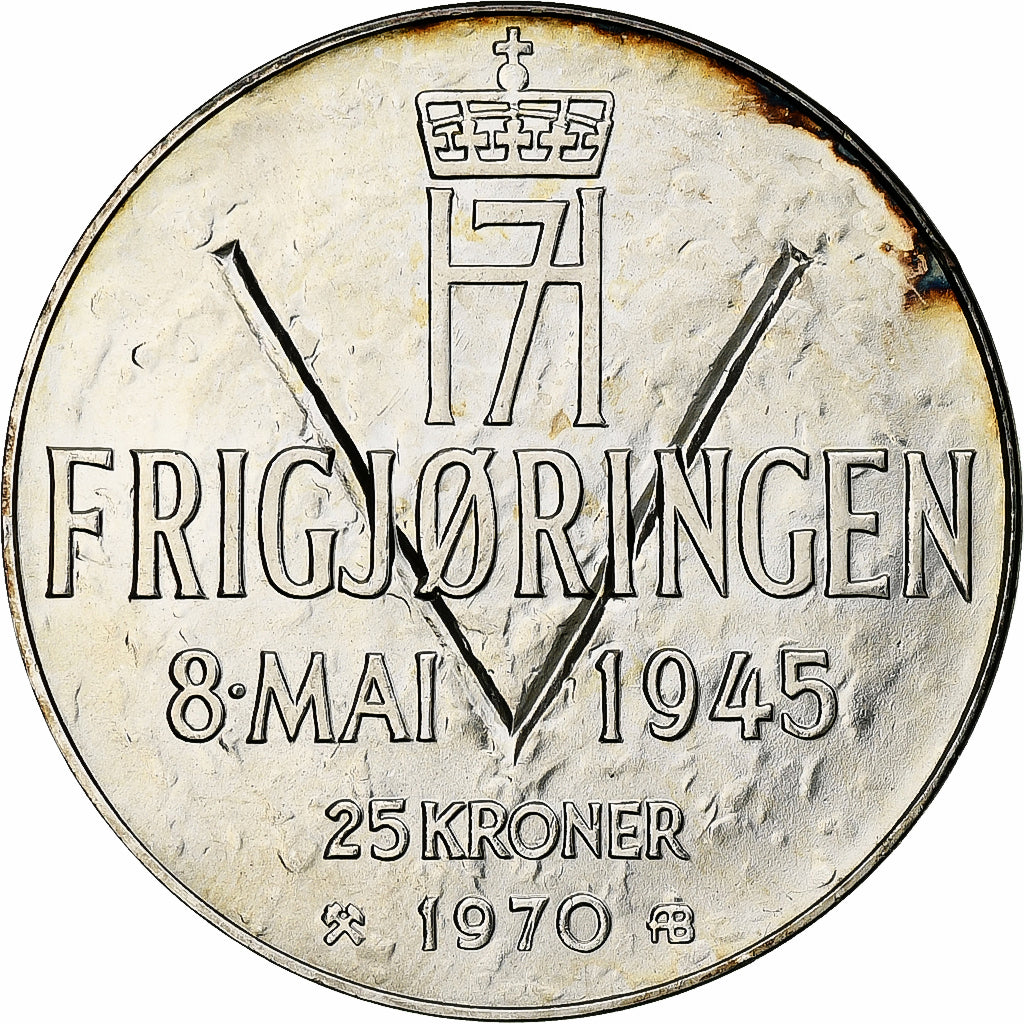 Norway, Olav V, 25 Kroner, 1970, Silver, AU(55-58), KM:414