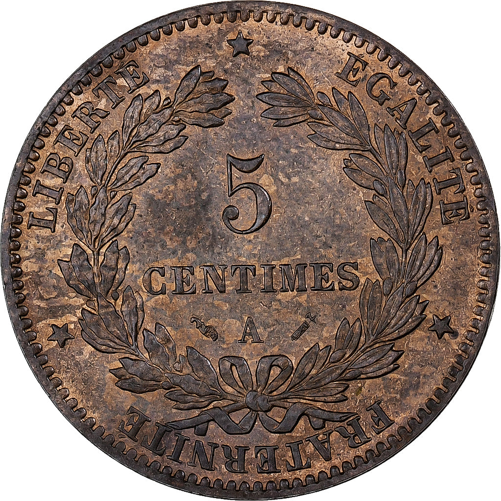 Francia, 5 Centimes, Cérès, 1880, Paris, faisceau, Bronce, EBC+, Gadoury:157a