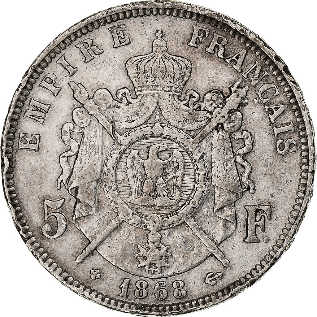 France, Napoleon III, 5 Francs, 1868, Strasbourg, Silver, VF(30-35)