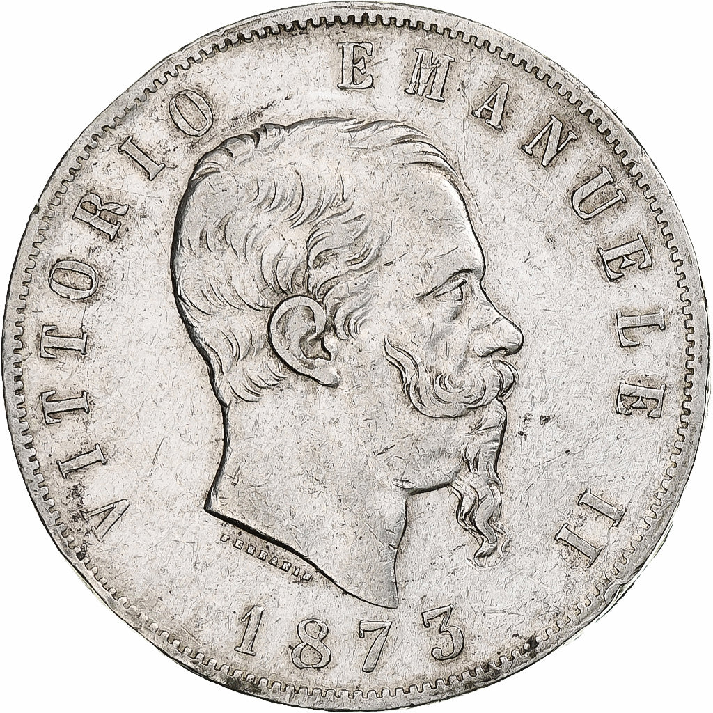 Italia, Vittorio Emanuele II, 5 Lire, 1873, Milan, Argento, BB, KM:8.3