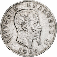 Italy, Vittorio Emanuele II, 5 Lire, 1869, Milan, Silver, VF(30-35), KM:8.3