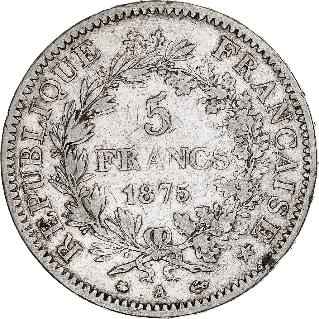 France, 5 Francs, Hercule, 1875, Paris, Silver, VF(30-35), Gadoury:745a
