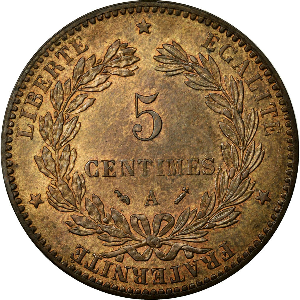 Coin, France, Cérès, 5 Centimes, 1890, Paris, MS(60-62), Bronze, KM:821.1