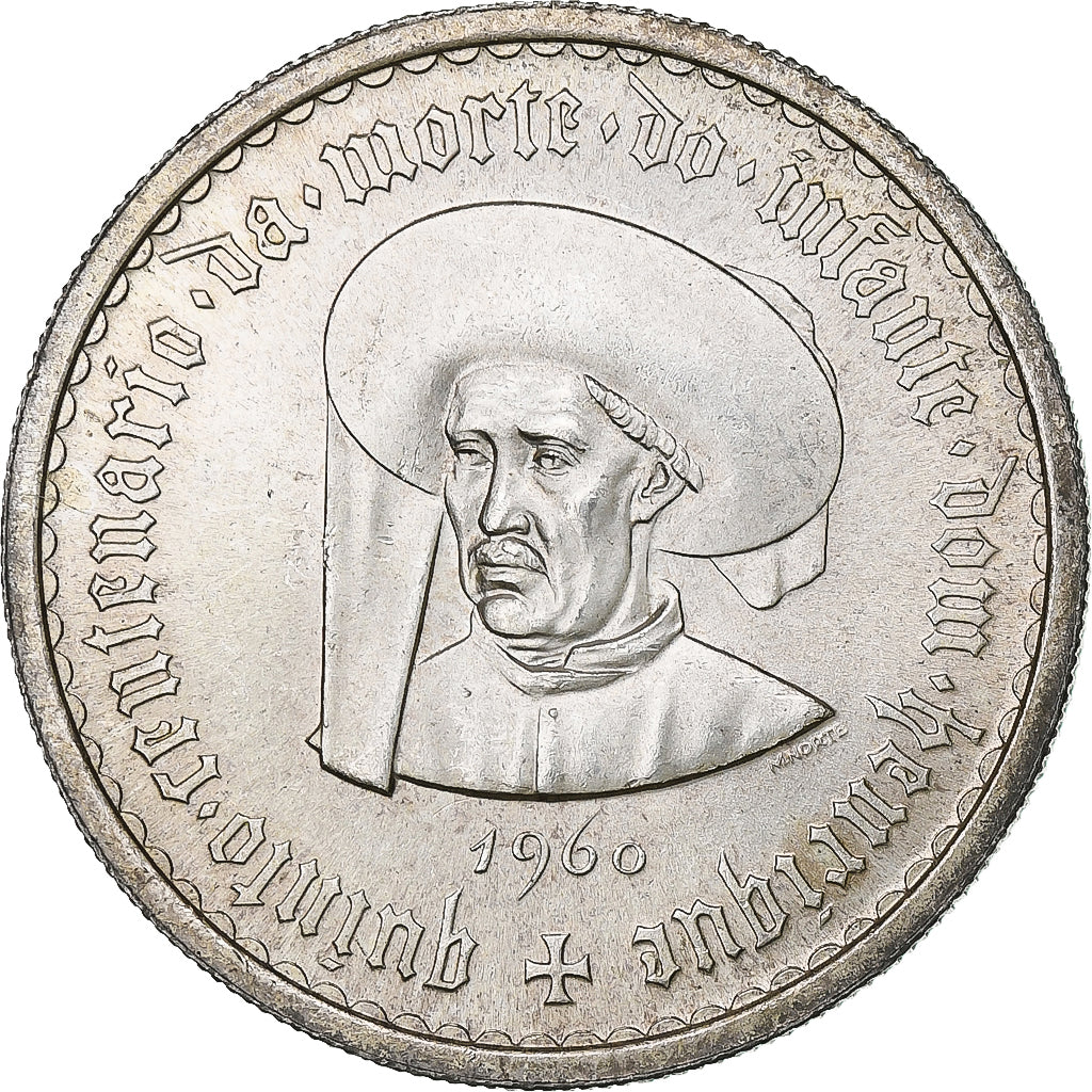 Portugal, 10 Escudos, 1960, Srebro, AU(55-58), KM:589