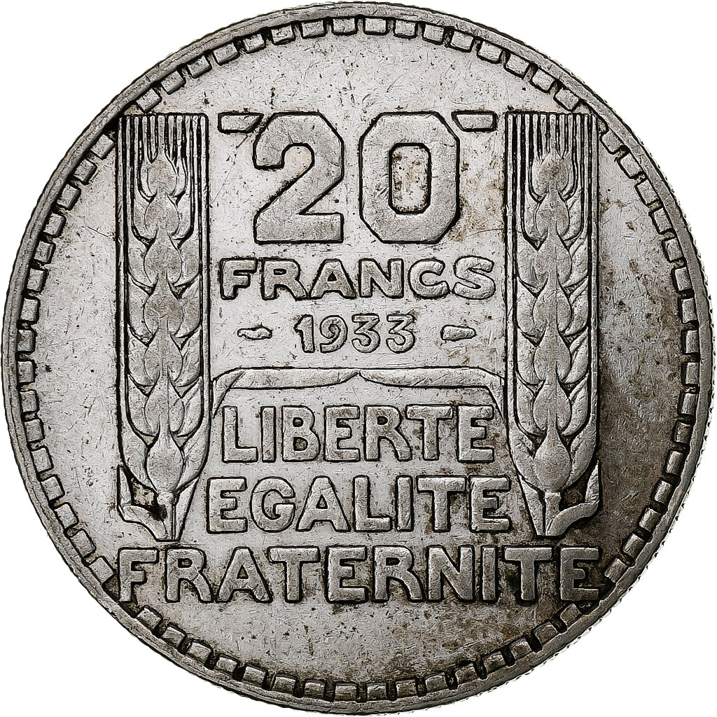 França, 20 Francs, Turin, 1933, Paris, Rameaux courts, Prata, EF(40-45)