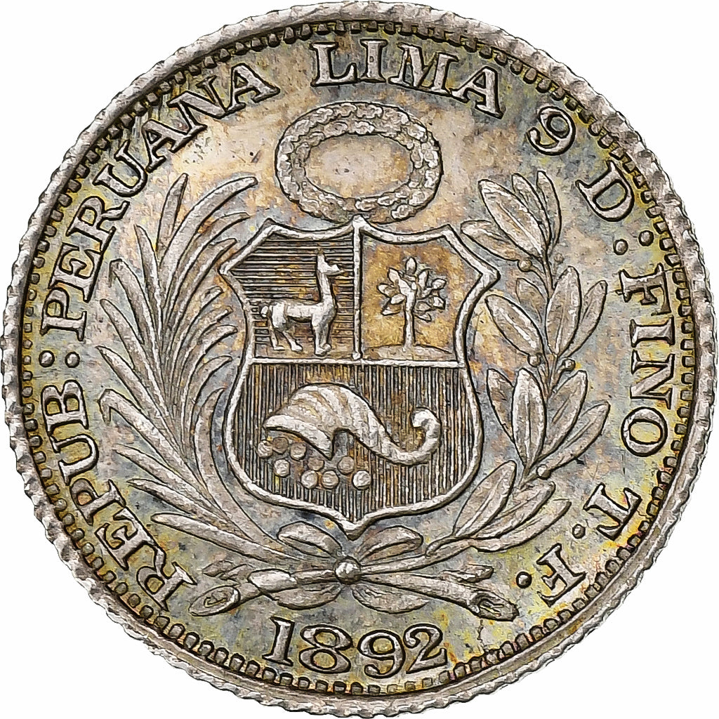 Pérou, SOUTH PERU, 1/2 Dinero, 1892, Lima, Argent, SUP, KM:206.1