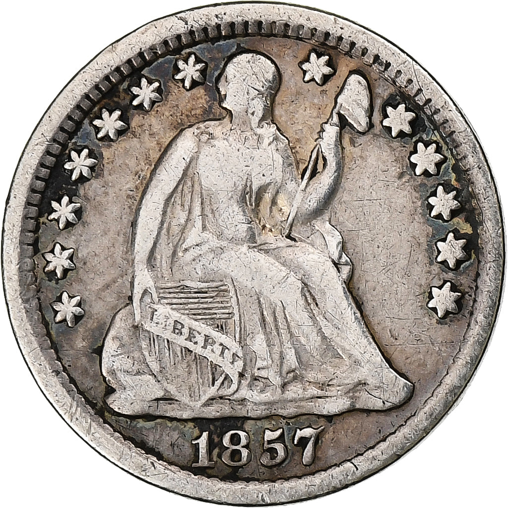 Estados Unidos, Half Dime, Seated Liberty, 1857, Philadelphia, Plata, BC+