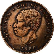 Cambogia, Norodom I, 10 Centimes, 1860, Cuivre, MB+, Lecompte:23