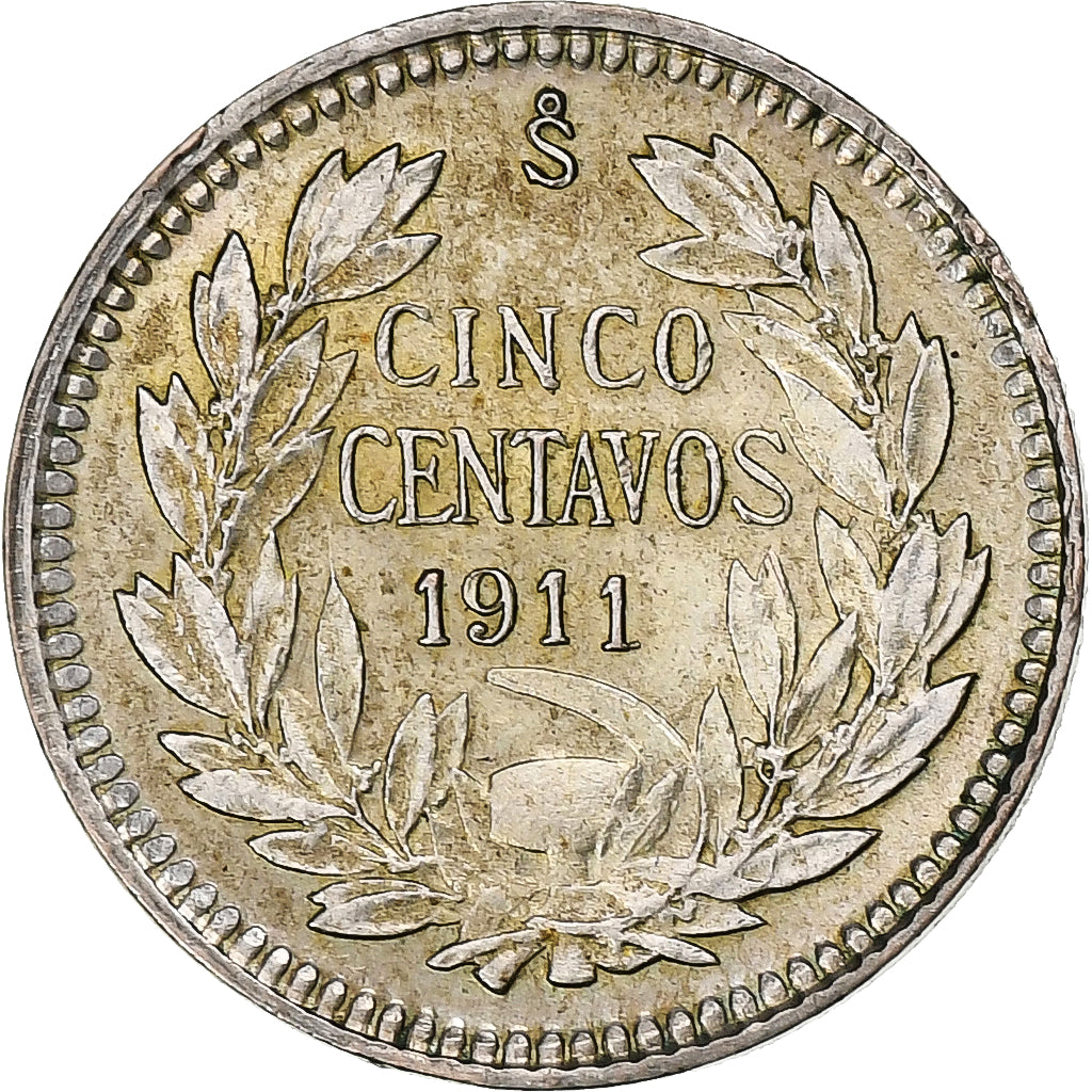 Chile, 5 Centavos, 1911, Santiago, Plata, EBC, KM:155.2a