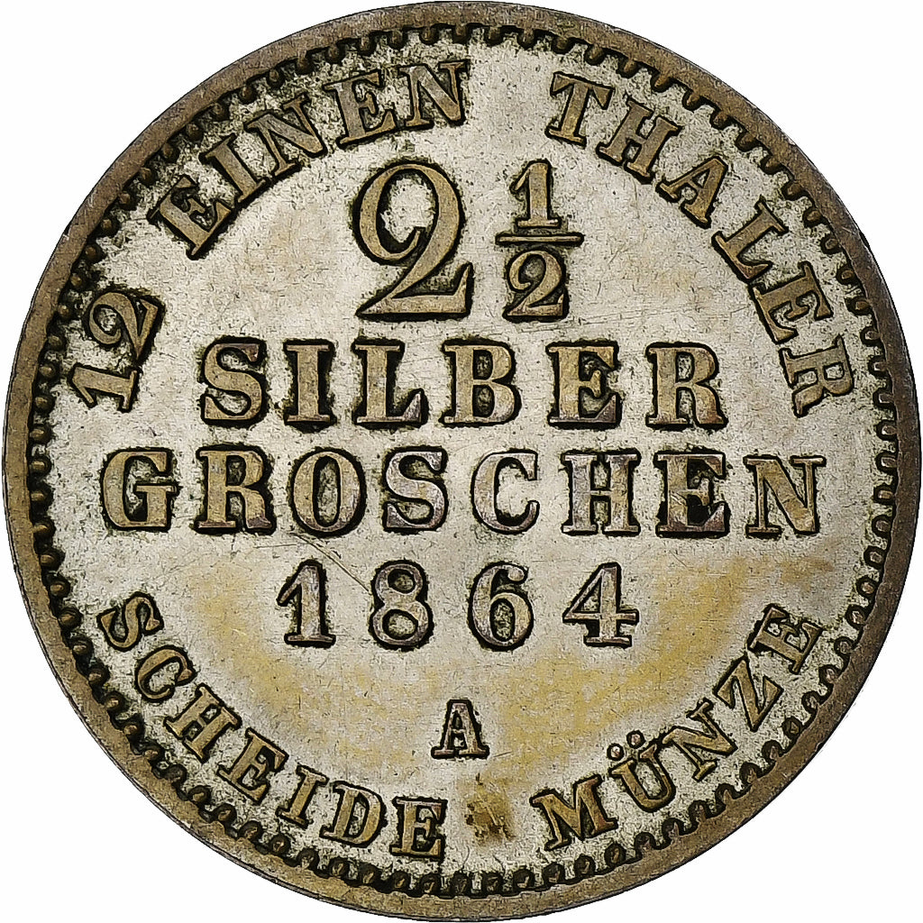 Stati tedeschi, PRUSSIA, Wilhelm I, 2-1/2 Silber Groschen, 1864, Berlin