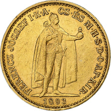 Ungheria, Franz Joseph I, 20 Korona, 1893, Kormoczbanya, Oro, BB+, KM:486