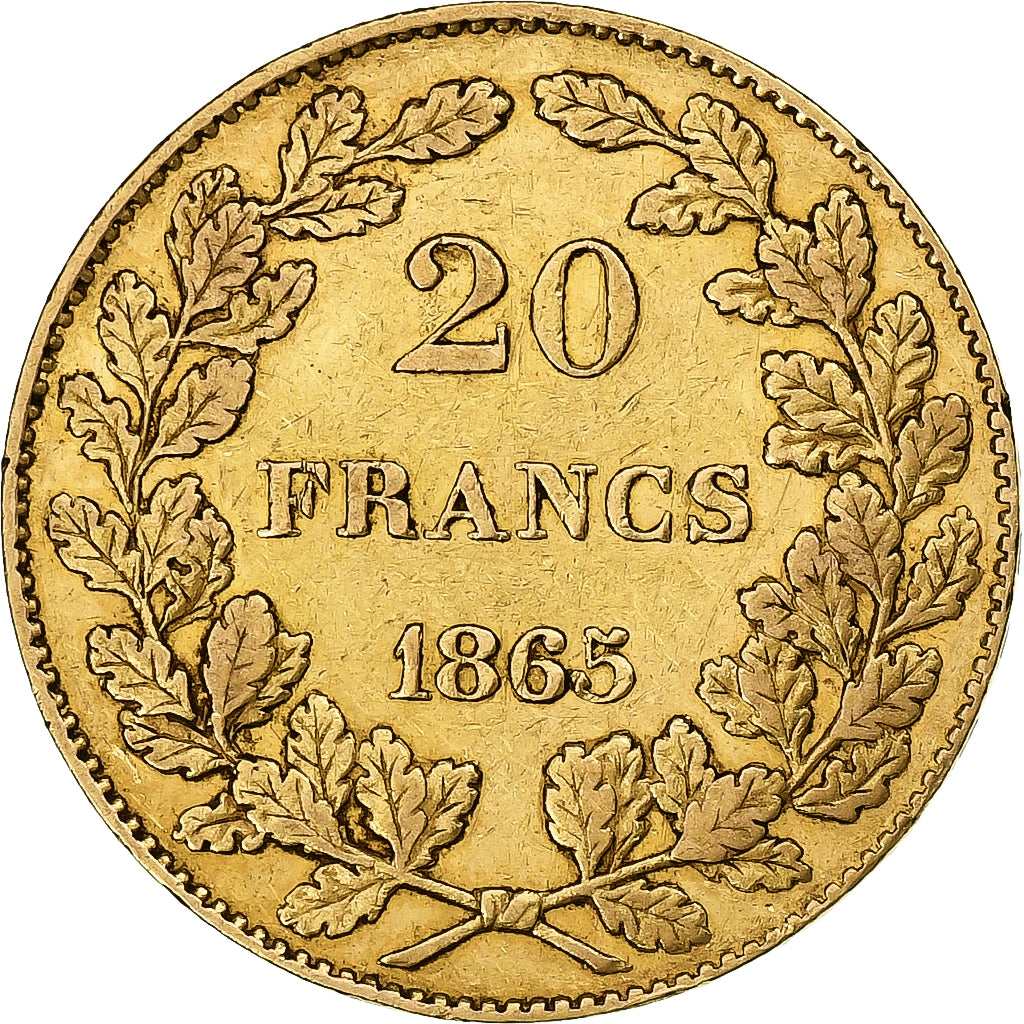 Bélgica, Leopold I, 20 Francs, 20 Frank, 1865, Oro, MBC+, KM:23